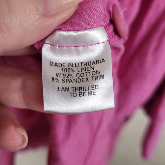Flax pink button up linen top Size Large Lagenlook Hygge Casual Pockets - Picture 6 of 7